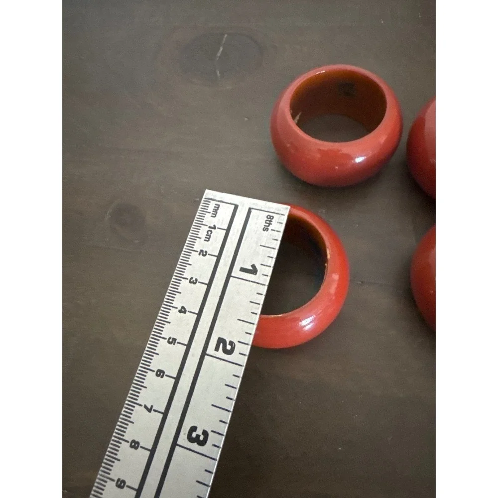 Mervyns Vintage Burnt Orange Lacquered Wood Napkin Rings Set of 4 Made in India